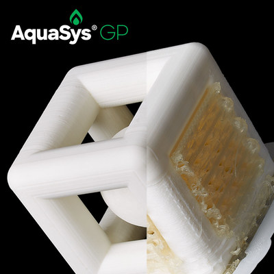 Infinite™ will be launching AquaSys® GP at RAPID+TCT.  The latest in its line of  water-soluble support filament is a superior alternative to PVA. Designed to help users print more parts in less time, it dissolves in room temperature
tap water— 20X faster than a leading brand of polyvinyl alcohol (PVA).