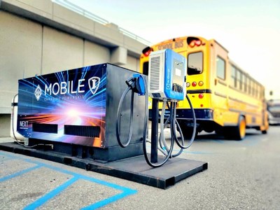 “Pioneer Power’s E-BOOST mobile mini skid for Electric Vehicle (EV) charging - anytime, anywhere, as featured at the 2022 Advanced Clean Transportation (ACT) Expo”