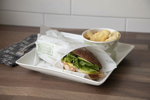 Eco-Products is introducing a new compostable wrap that is ideal for swaddling sandwiches, snacks and more. The wrap is ASTM D6868 compliant and certified by the Biodegradable Products Institute (BPI) as compostable in commercial facilities. It works as a basket liner, food wrap or as a scale or pick-up sheet. 'These wraps are both stylish and functional, making them ideal for foodservice providers offering carryout and delivery,' says Nicole Tariku, Director of Marketing for Eco-Products.