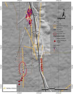 Map #1: Plan view of Alacrán-Diamantina High grade zone (CNW Group/Soma Gold Corp.)
