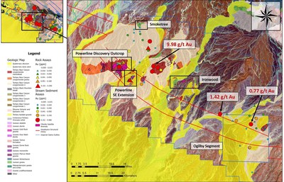 FIGURE 1: Geologic Map of the Powerline and Ogilby Target Area Prospects (CNW Group/Kore Mining)