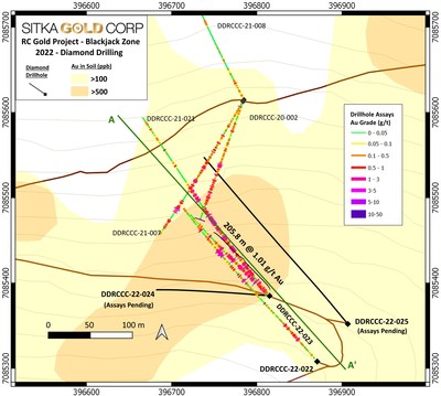 Figure 3: Plan Map of the Diamond Drilling at the Blackjack Zone (CNW Group/Sitka Gold Corp.)