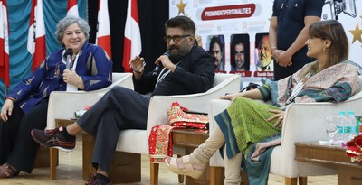 Kashmir Files Director Vivek Agnihotri and Actor Pallavi Joshi interacting with the students of Film Making at the campus of Chandigarh University Gharuan during the valedictory session 2nd Chandigarh Music and Film Festival