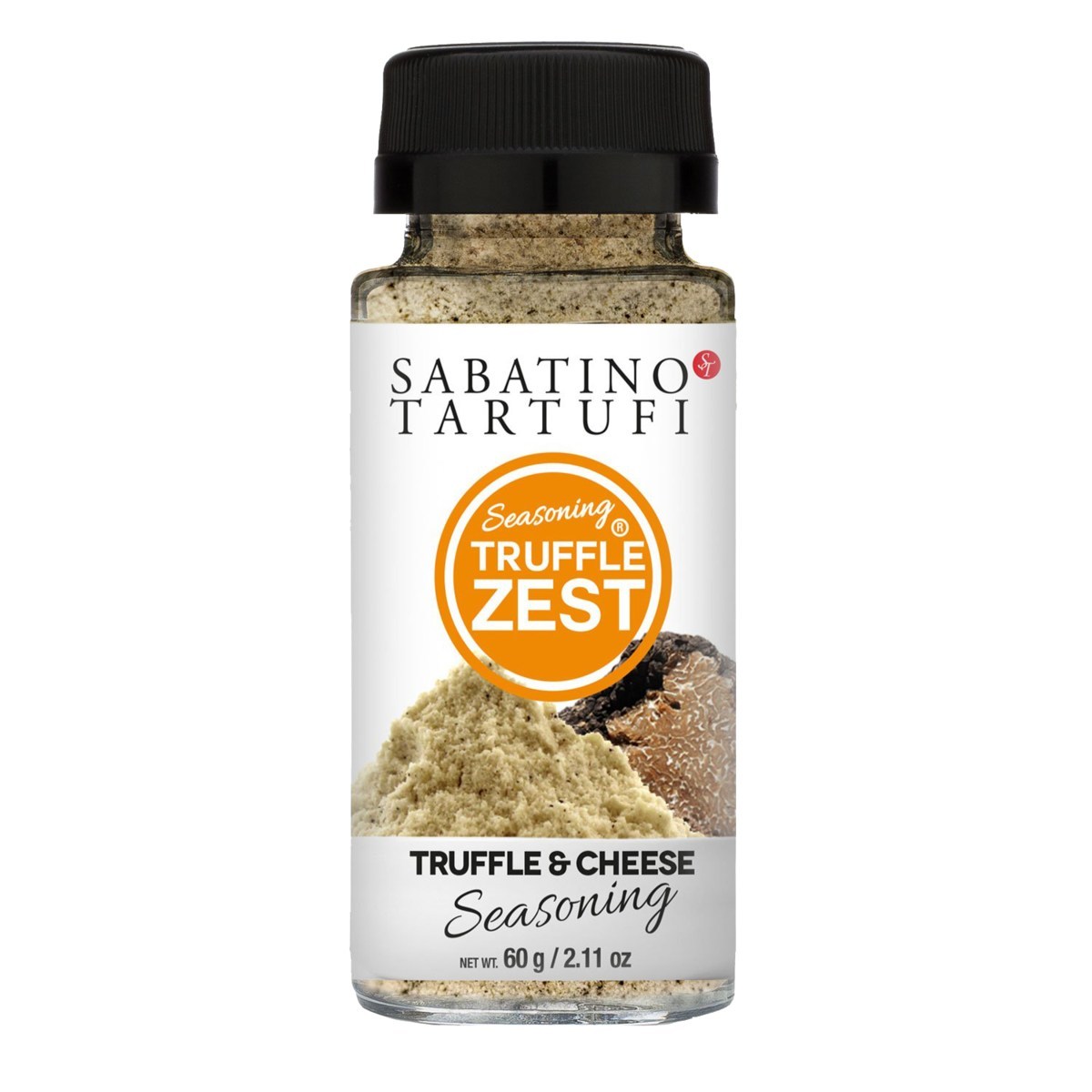 Sabatino Tartufi Truffle Zest® & Cheese seasoning combines the best-selling black truffle seasoning with premium pecorino cheese for a savory and nutty seasoning that will accentuate any pasta, pizza, or potato dish it is added to.