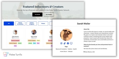 The Pixlee TurnTo Creator Network showcases featured influencers and a profile composed by each influencer to enable discovery by brands.