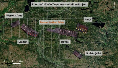 Figure 2. Priority targets defined for final drill targeting at the Løkken Project. (CNW Group/Capella Minerals Limited)