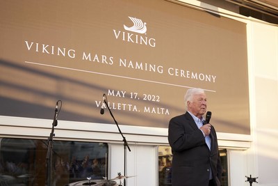 Pictured here is Viking Chairman Torstein Hagen on the Pool Deck of the Viking Mars during its naming ceremony in Valletta, Malta. For more information, visit www.viking.com.