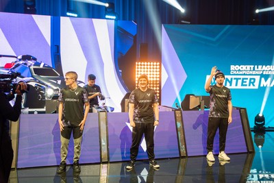 The Version1 Rocket League team on stage at the RLCS Winter Major in Los Angeles in March. The team added Undeniably Dairy as a new partner as it competes to qualify for the upcoming Spring Major in London in June and July of 2022.
