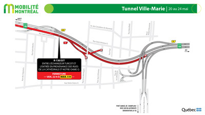 R136 est et tunnel Ville-Marie, fin de semaine du 20 mai (Groupe CNW/Ministère des Transports)