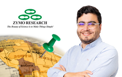 On voit ci-dessus Thiago Pinto Nogueira, directeur général de Zymo Research Amérique du Sud et responsable du nouveau bureau de Zymo Research à Botucatu, au Brésil, qui ouvrira ses portes le 4 juillet 2022