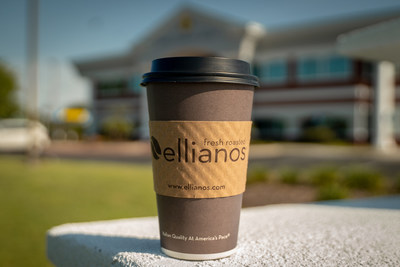 Ellianos Coffee cup pictured outside of First Federal Bank's John S. Flood Financial Center in Lake City, Florida.