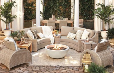 Ballard Designs outdoor furniture collection The Navio is resilient all-weather wicker finished in washed gray and tightly woven over strong rustproof aluminum frames.