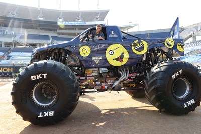 MEMPHIS, Tenn. (May 23, 2022) - Feld Entertainment® surprised St. Jude Children's Research Hospital® patient Calvin, 13, with 12,000-pound Monster Jam monster truck adorned with artwork he created when Monster Jam drivers visited St. Jude. The unveiling took place during the Monster Jam World Finals® May 21 to 22, in Orlando, Florida, at Camping World Stadium.  Photo credit: Feld Entertainment