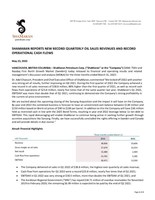 SHAMARAN REPORTS NEW RECORD QUARTERLY OIL SALES REVENUES AND RECORD OPERATIONAL CASH FLOWS (CNW Group/ShaMaran Petroleum Corp.)