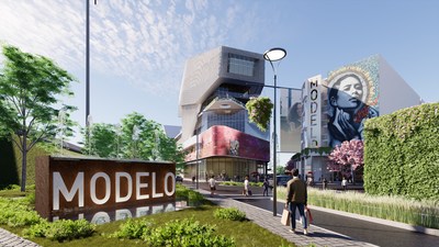 A rendering of the Modelo Project, a robust, new, mixed-use project consisting of 850 residential units, recreational and entertainment retail spaces, a public-private park, community center and museum, to be developed by Comstock Realty Partners.