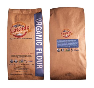 Cascade Organic Flour 50 lb. bag - front and back