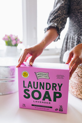 Ingredients Matter Laundry Soap with natural lavender fragrance. Made from coconut soap flakes, salts and natural fragrance. Free from ethoxylates and 1,4-Dioxane.