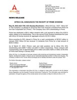 AFRICA OIL ANNOUNCES THE RECEIPT OF PRIME DIVIDEND (CNW Group/Africa Oil Corp.)