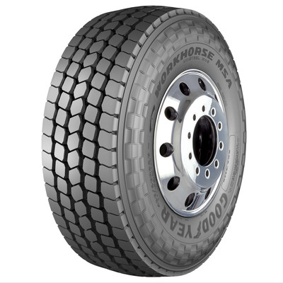 The Goodyear Workhorse MSA lineup delivers proven performance for various mixed service applications. A high-mileage tread compound and enhanced tread volume help offer many miles to removal for less downtime, while rugged casing construction enhances toughness and retreadability in heavy-duty, off-road applications.