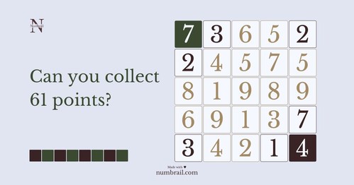 Numbrail challenge page example. Inviting user to try to collect 61 points.