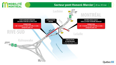 Pont Honoré-Mercier, fin de semaine du 27 mai (Groupe CNW/Ministère des Transports)
