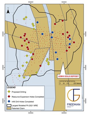 Figure 1: Drilling to date and proposed drilling at Lemhi Gold Deposit (CNW Group/Freeman Gold Corp.)