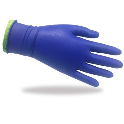 Reflex Blue Get-A-Grip Nitrile glove with Green Interior Wear Indicator.