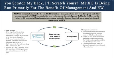 MDXG is being run primarily for the benefit of EW Healthcare and Management