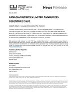 CANADIAN UTILITIES LIMITED ANNOUNCES DEBENTURE ISSUE (CNW Group/Canadian Utilities Limited)
