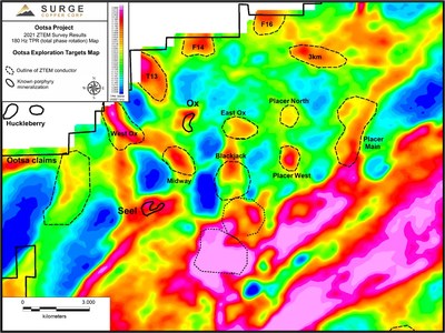 Figure 2. Ootsa Regional Exploration Targets Map. (CNW Group/Surge Copper Corp.)