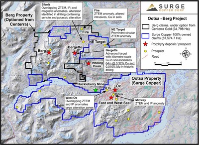 Figure 3. Property Map Highlighting Regional Exploration Targets. (CNW Group/Surge Copper Corp.)