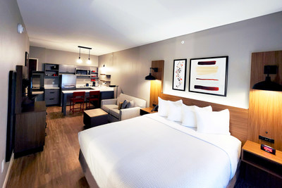 Guest room at Wyndham's first dual-brand La Quinta / Hawthorn Suites property