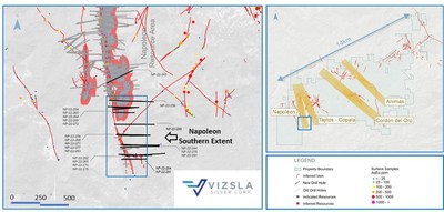 Figure 1: Plan map of recent drilling along the southern extent of the Napoleon Vein (CNW Group/Vizsla Silver Corp.)