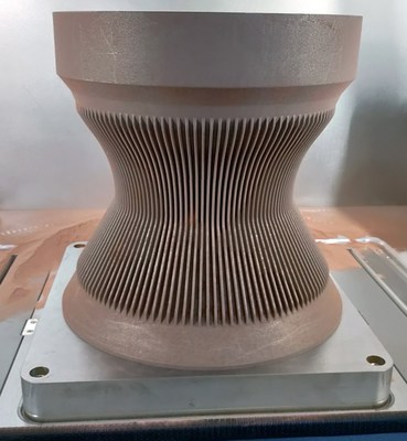 A 3D-printed copper section of the rocket engine's main combustion chamber 