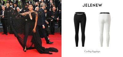 Kat Graham in professional cycling pants on the 75th Cannes Film Festival red carpet