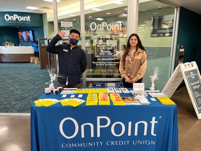 Two OnPoint team members celebrate the one-year anniversary of the Johnson Creek branch opening.