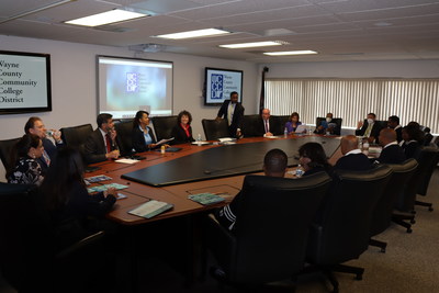 Members of SAU’s leadership team meeting with Wayne County Community College District leaders at the Curtis L. Ivery Downtown Campus in Detroit, MI.