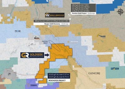 Figure 3: Beschefer Project Area and surrounding operators (Source: https://www.goldseekresources.com/beschefer-project/) (CNW Group/Vox Royalty Corp.)