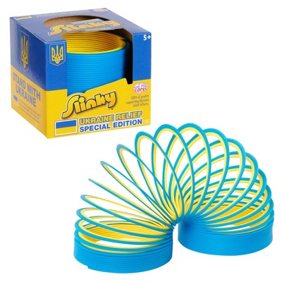 The Ukraine Relief Special Edition Slinky® is available now at Amazon, Meijer, and other retailers for $5, with 100% of profits funding Ukraine relief efforts through The Toy Foundation.