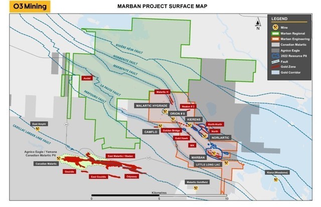 Figure 1: Marban Property Map (CNW Group/O3 Mining Inc.)