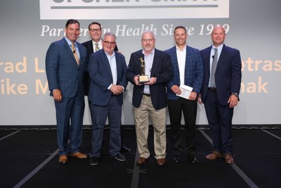 DIANA Award Presentation to Upsher-Smith. Left to right: Chip Davis (President and CEO of HDA), Mike McBride (VP Partner Relations at Upsher-Smith), Mike Muzetras (National Accounts Associate Director at Upsher-Smith​), Dave Zitnak (National Accounts Associate VP at Upsher-Smith), Brad Leonard (Associate VP of National Accounts at Upsher-Smith), Chad Gielen (HDA Vice Chair and President/CEO of Louisiana Wholesale Drug Company).