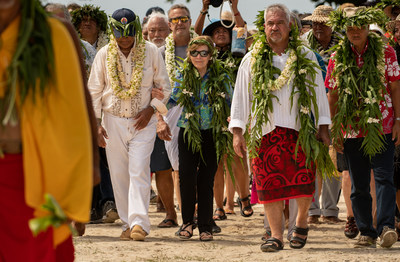 The Hōkūleʻa ceremony at Taputapuātea, the UNESCO World Heritage site, on Raʻiatea.