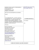 Complaint Red Sky Ranch Metropolitan District, on behalf of the Red Sky Ranch homeowners, against the Vail Corporation.