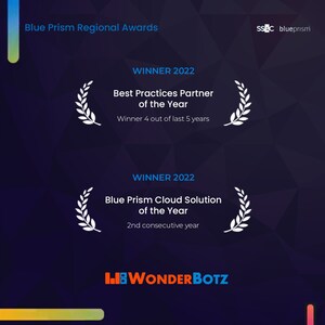 SS&amp;C Blue Prism Honors WonderBotz with Regional Best Practices Partner of the Year and Regional Blue Prism Cloud Solution of the Year at Blue Prism World 2022