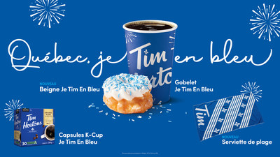 Tim Hortons clbre la Saint-Jean-Baptiste avec le retour des gobelets bleus d'dition limite, le nouveau beigne Je Tim En Bleu et un partenariat avec la chanteuse qubcoise Roxane Bruneau (Groupe CNW/Tim Hortons)