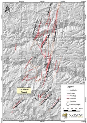 Map 2. Location of new Las Maras shoot, 1 kilometre step out south of Santa Ana. (CNW Group/Outcrop Silver & Gold Corporation)