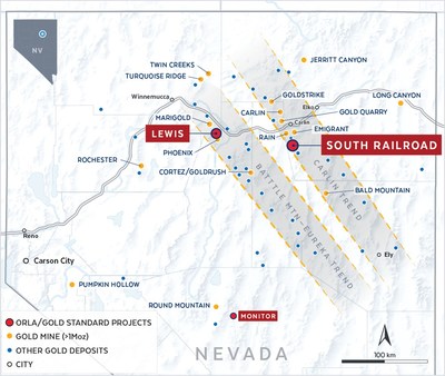 Figure 1: Carlin and Battle Mountain Trends, Nevada (CNW Group/Orla Mining Ltd.)