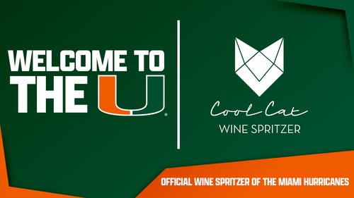 Cool Cat, a Miami-based RTD lifestyle company, today announced a new partnership as the Official Wine Spritzer of University of Miami (UM) Athletics. The partnership will begin on July 1, 2022, providing Cool Cat with a presence across UM's football, basketball, and baseball seasons. The brand will develop branded experiences designed to engage and excite the Hurricanes fan base each season, especially during tailgating.
