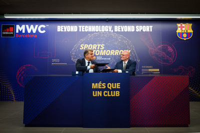 GSMA and FC Barcelona have signed a collaboration agreement to co-locate Sports Tomorrow Congress at MWC Barcelona 2023. FC Barcelona's President, Mr Joan Laporta and GSMA Ltd.'s CEO, Mr John Hoffman met today at Camp Nou Stadium, the home of FC Barcelona, to shake hands on the deal.