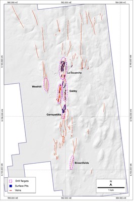 Figure 3 –Map of the Golden Hill Property Highlighting Drill Targets (CNW Group/Mantaro Precious Metals Corp.)